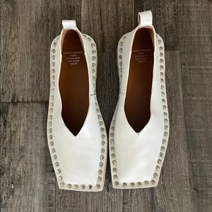 White Studded Square-Toe Leather Ballet Flats (sample)